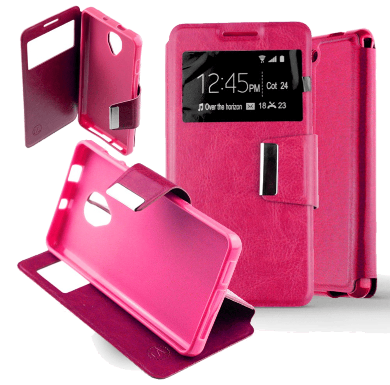 Etui Folio compatible Rose Fushia Alcatel One Touch Pop Up