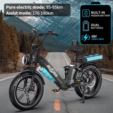 Onesport OT08 Pro 20'' Bici elettrica 500W Doppia batteria 48V 36AH Full Suspension Step-Thru Fat Tire E-Bike