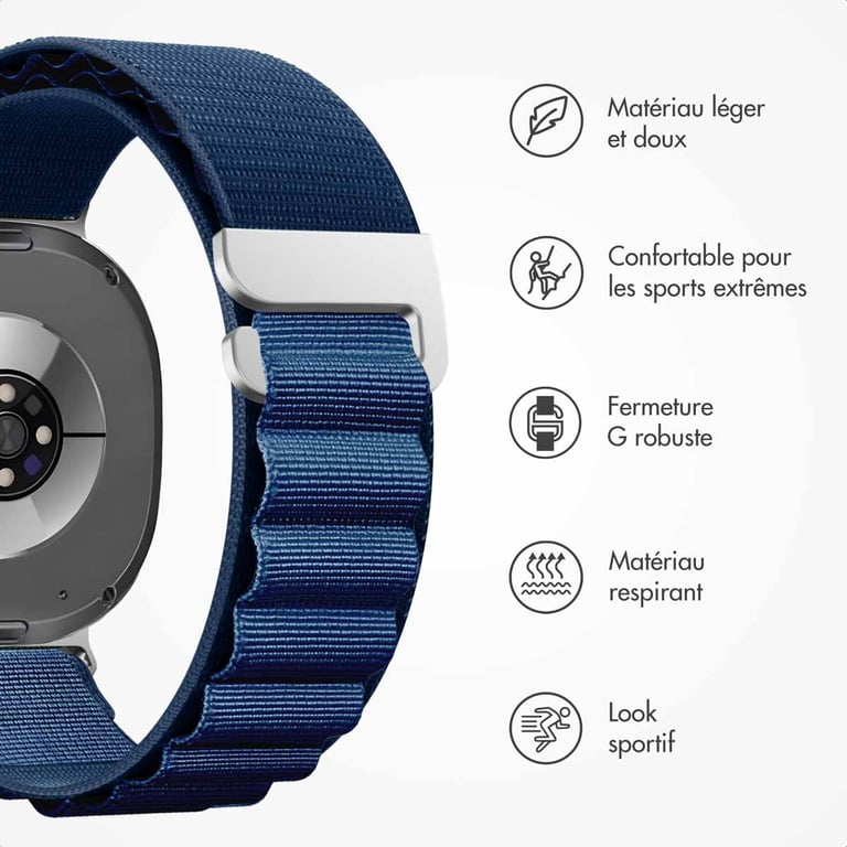 imoshion Bracelet en nylon Alpine pour Samsung Galaxy Watch 8 (40/44mm) / Classic (46mm) - Bleu foncé - Neuf