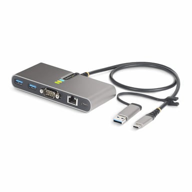 StarTech.com Hub Ladrón USB-C de 2 Puertos USB-A de 5Gbps con Red RJ45 Ethernet Gigabit y Puerto Serie DB9 RS232 FTDI - Concentrador USB - Entrega de