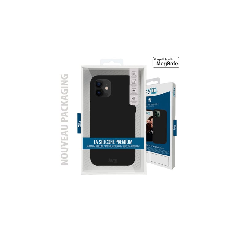 JAYM - Coque Silicone Premium Noire pour Apple iPhone 14 Pro [Compatible Magsafe] 100% Silicone et Microfibre - Renforcée et Ultra Doux