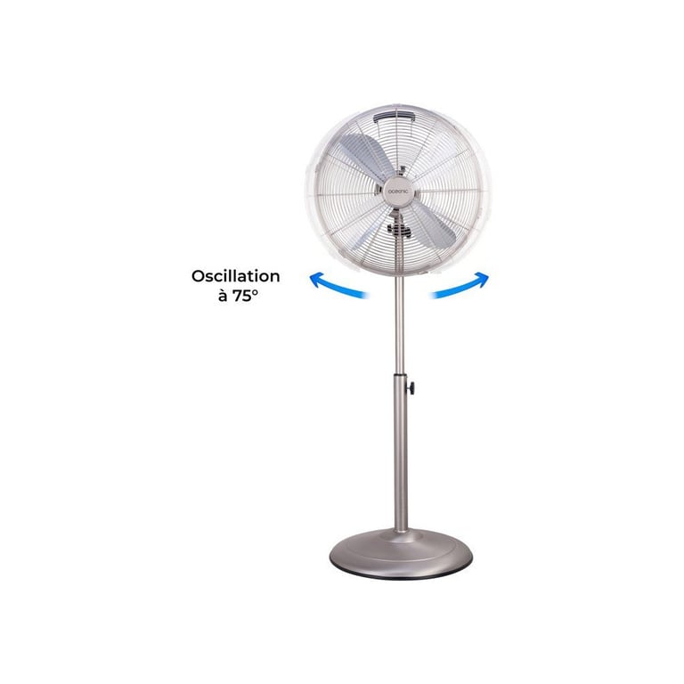 Ventilateur sur pied OCEANIC 40 cm 50 W 3 vitesses hauteur réglable 90-125 cm oscillation 75° pales aluminium Noir - Neuf
