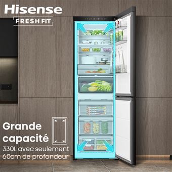 Réfrigérateur combiné Hisense RB3K330SAIC FreshFit 330L No Frost Wi-Fi acier inoxydable - Neuf