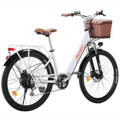 Vélo électrique CYSUM Cityrun avec panier avant, moteur 250 W, batterie 36 V 10 Ah - Blanc