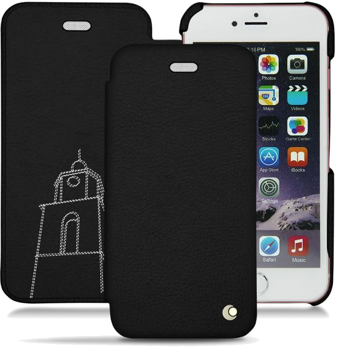 Housse cuir Apple iPhone 6S - Rabat horizontal - Negre poudro - NOREVE