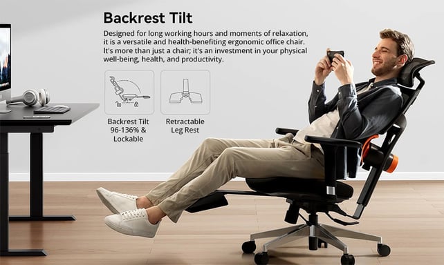 NEWTRAL NT002 Chaise Ergonomique avec Repose-Pieds, Dossier et Têtière Auto-Suivants, Support Lombaire Adaptatif