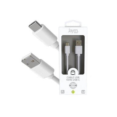 Câble USB vers Type-C 3A - 1,5 mètres - Collection POP - Blanc