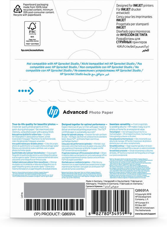 HP HP Paper PhotoAdv Glossy 10x15 bdl 25sh - vue 4
