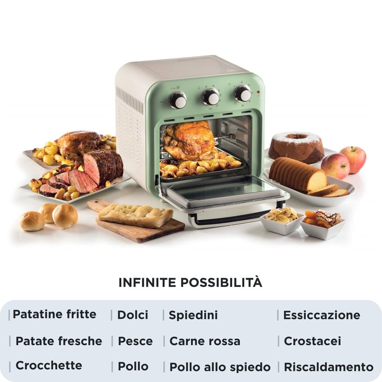 Ariete 4632/04 Unique 16 L Pose libre 1400 W Friteuse d'air chaud Vert - Neuf