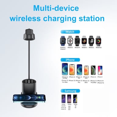 Lampe de bureau flexible Elight T9 5W avec chargeur sans fil 15W + porte-stylo alimenté par câble USB noir