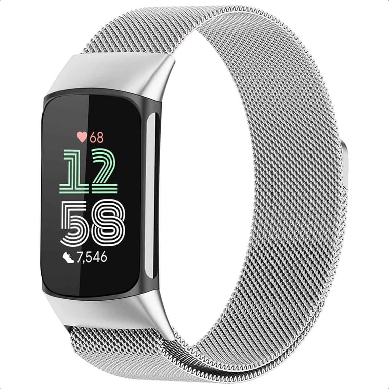 imoshion Bracelet magnétique milanais pour Fitbit Charge 5 - Taille M - Argent - Neuf