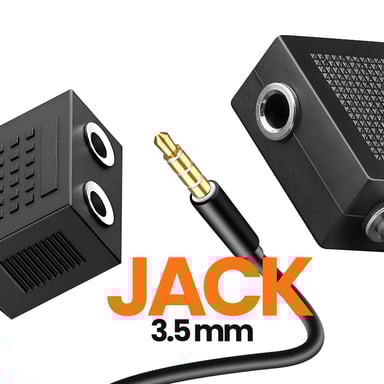Akashi Kit Audio Avión Jack 3.5 mm y Duplicador 3.5 mm Negro