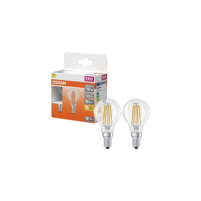 Ampoule LED filament OSRAM Sphérique Verre Clair E14 3,4W 2700K 470 lm ...