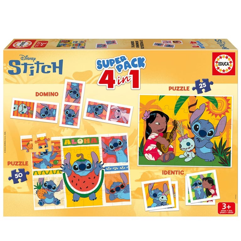 Jeu de société Educa Super Pack Stitch 4-en-1 Disney Multicolore - Neuf