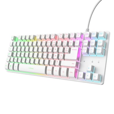 Clavier gaming filaire Trust GXT 833PS Thado TKL AZERTY USB 2.0 Blanc rétroéclairage LED multi-couleur