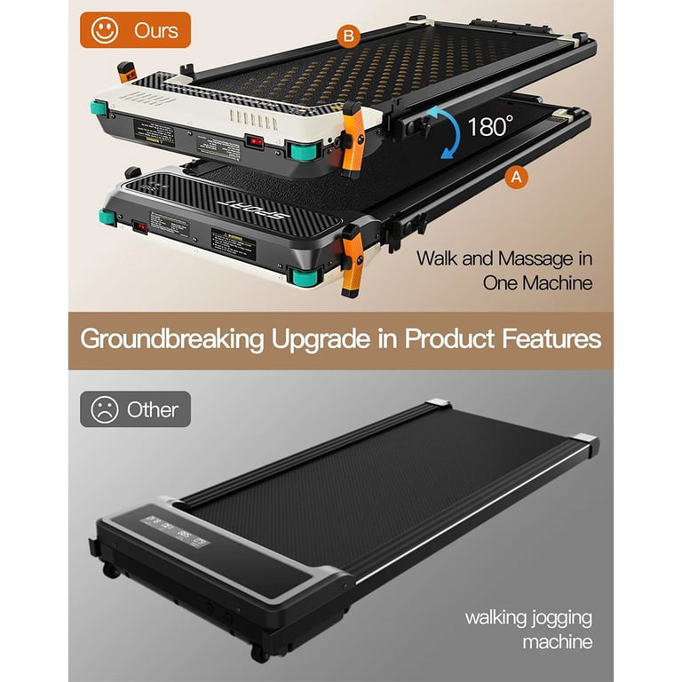 Tapis de Marche Akluer B Double Face avec Poignée Moteur Silencieux 2 5 CH 6 kmh Max 150 kg Double Écran LED Incline Manuel & Masseur Pieds Intégré Neuf - vue 4