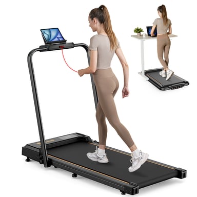 Cinta de correr Formill FT51 2 en 1, color negro/naranja | 1-10 km/h | Pantalla LED | Capacidad máxima de peso: 120 kg | Gimnasio en casa - Cardio