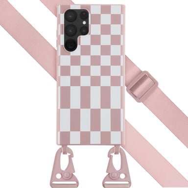 Selencia ?Coque design en silicone avec cordon amovible pour Samsung Galaxy S22 Ultra - Irregular Check Sand Pink
