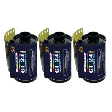 GT Photo Película de Color GT24FILM 35mm - Lote de 3 Rollos de 24 Exposiciones - Ideal para Fotografía, Desarrollo e Impresión de Calidad