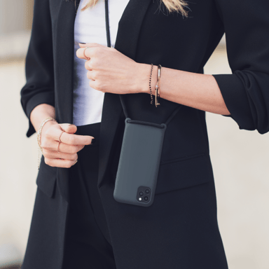 Coque en gel de silicone doux en bandouliére pour Apple iPhone 11 Pro, Noir satin