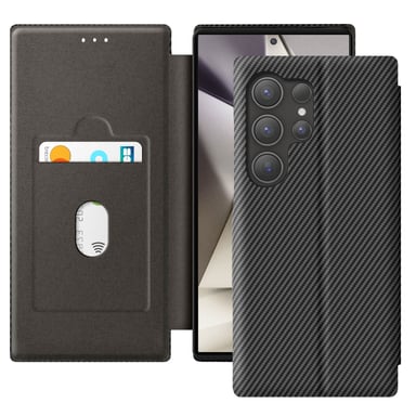 Étui pour Samsung S24 Ultra Fibre Carbone Support Vidéo et Anti-RFID Noir