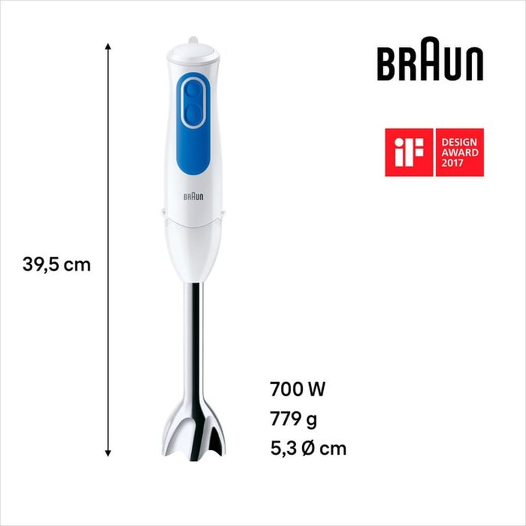 Mixeur Plongeant Braun MQ3000WH Smoothie Plus – 700 W, 2 Vitesses, Pied Mixeur - vue 2