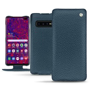 Funda de piel Samsung Galaxy S10+ - Solapa vertical - Azul - Piel granulada