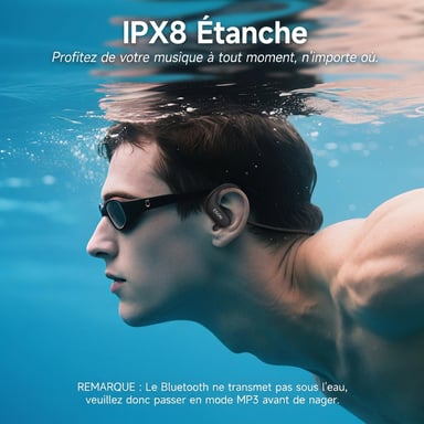 ROLINE Casque à Conduction Osseuse Bluetooth 5.4 IPX8 MP3 8Go Sport Noir