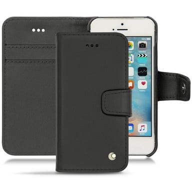 Housse cuir Apple iPhone SE - Rabat portefeuille - Noir - Cuir lisse