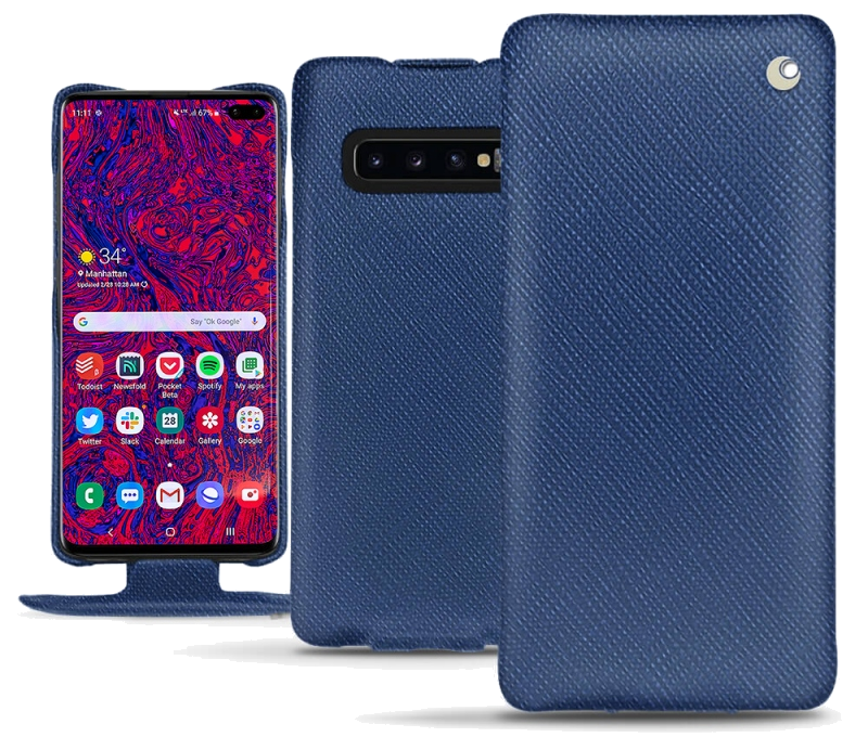 Housse cuir Samsung Galaxy S10+ - Rabat verticalBleu