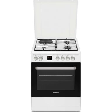 Cuisinière mixte Rosières RGE660CMW/E Four électrique 60L 4 foyers (3 gaz+1 électrique) Catalyse Minuteur Blanc