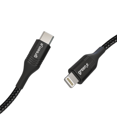 GREEN E - Cable Ecoconçu pour IPHONE 13 Lightning vers USB-C – Nylon - 1,20 m - NOIR