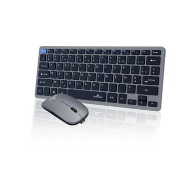 Ensemble sans fil BLUESTORK Pack Mini Clavier AZERTY compact + Souris ambidextre DPI 800/1600 Bluetooth & Dongle 2,4 GHz Gris/Noir