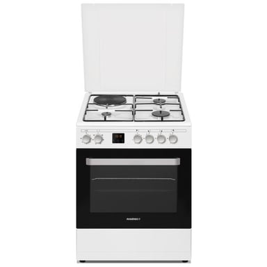 Cuisinière mixte Rosières RGE660CMW/E Four électrique 60L 4 foyers (3 gaz+1 électrique) Catalyse Minuteur Blanc