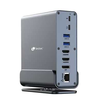Docking USB Tipo-C Leotec LEDS06- 5xUSB- 2xUSB Tipo-C- 1xUSB Tipo-C PD- 1xDisplayPort- 2xHDMI 4K- 1xRJ45- 1xJack 3.5- 1xLector d