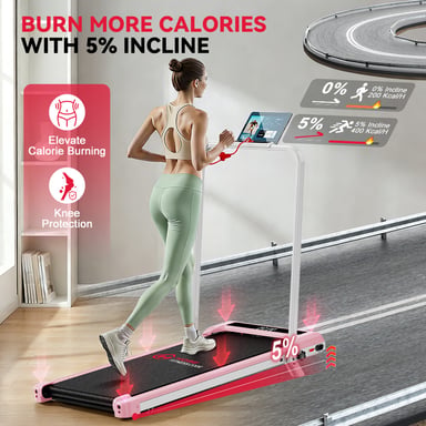 Tapis roulant Z3fs con motore brushless, velocità 1-6 km/h, inclinazione manuale del 5%, rosa, rattantree