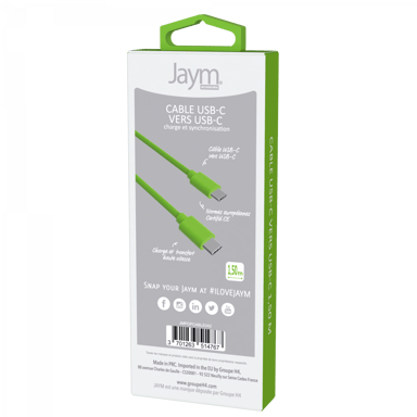 Câble USB-C vers Type-C 3A - 1,5 mètres - Collection POP - Vert