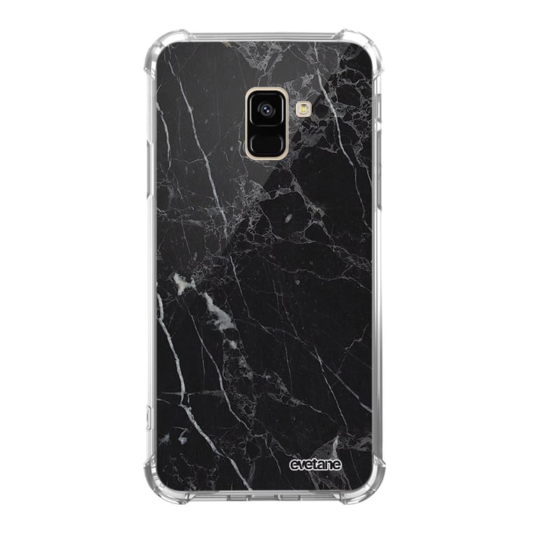Evetane Coque Samsung Galaxy A8 2018 anti-choc souple angles renforcés  transparente Motif Marbre noir - Evetane