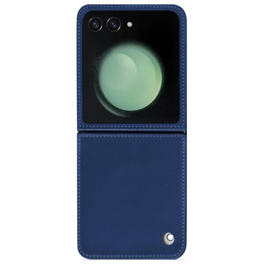 Coque cuir Samsung Galaxy Z Flip5 - Seconde peau - Bleu - Cuir saffiano