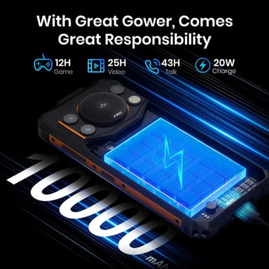 FOSSiBOT F110 Pro 5G, smartphone robuste, 20 Go de RAM + 128 Go de ROM, écran HD+ de 6,745 pouces, batterie 10000 mAh, appareil photo AI 50 MP, NFC et déverrouillage par empreinte digitale et facial -Noir