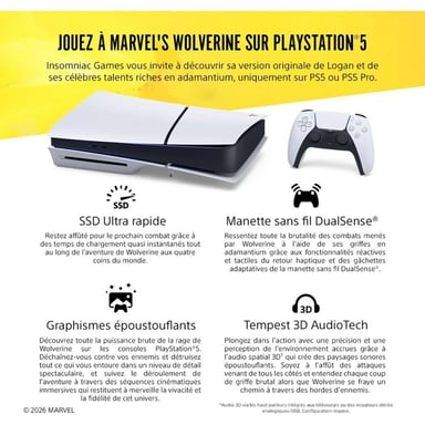 Pack PS5 Slim & Wolverine - Console de jeux PlayStation 5 Slim 825 Go (Digital), Edition Wolverine