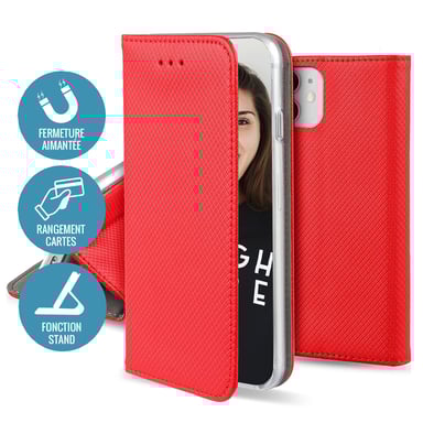 Jaym Funda Folio para Apple iPhone 15 Plus Función de soporte magnético Rojo