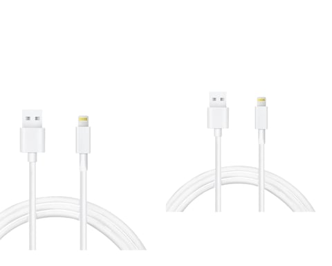 Lot de 2 Câbles USB vers Lightning pour iPhone 13/12/11/X/XS/XR/8 - blanc, 1,20 m