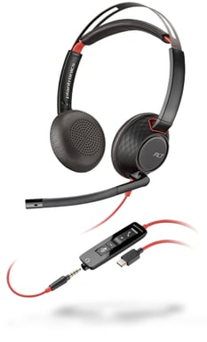 POLY Blackwire 5220 Casque Avec fil Arceau Appels/Musique USB Type-C Noir, Rouge