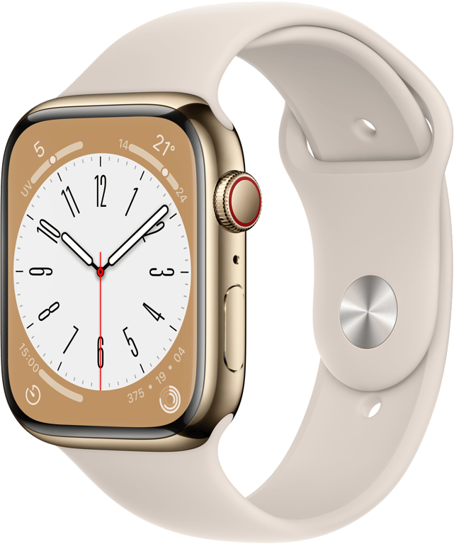 Apple Watch Series 8 OLED 45 mm - Boîtier en Acier inoxydable Or - GPS + Cellular - Bracelet Sport -