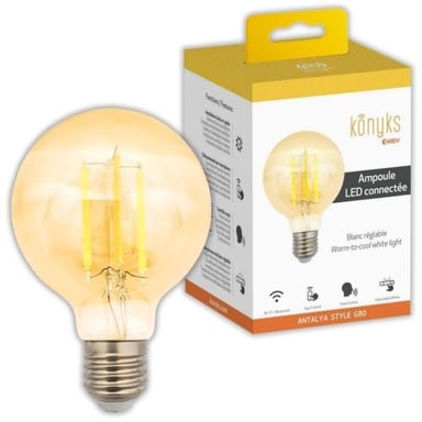 Bombilla conectada Vintage Konyks Estilo Antalya G80-E27 - LED Wi-Fi + BT E27