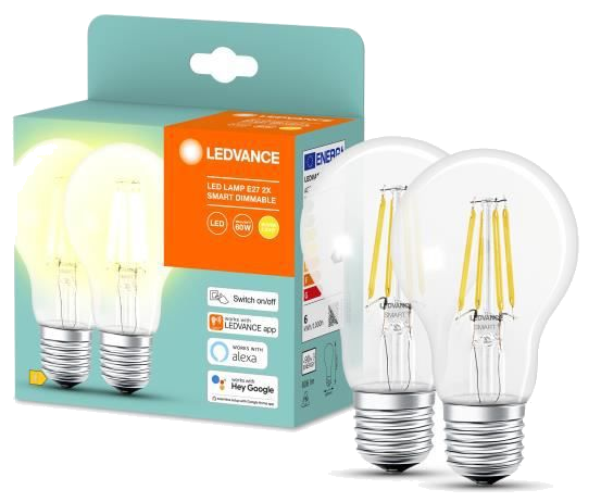 LEDVANCE Lot de 2 Ampoules LED connectées SMART+ Bluetooth filament classic 6W=60W E27