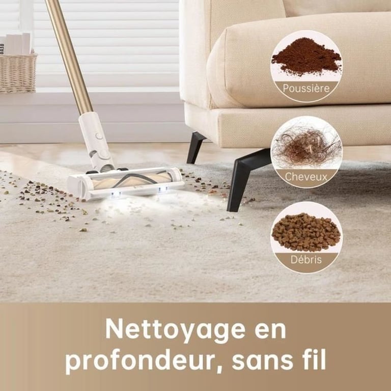 DREAME R10 Aspirateur Balai sans Fil Puissance 120AW Autonomie 60 Min Filtration avancée Brosse Surfaces - vue 3