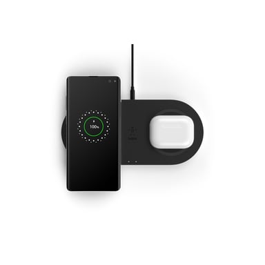 Belkin Double station de recharge à induction (double chargeur sans fil 10 W pour iPhone 14/14 Plus, 14 Pro, 14 Pro Max, 13, 12, Galaxy S22, S22+, S22 Ultra, Pixel 4, 4XL, AirPods, etc.)