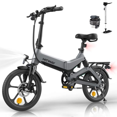 HITWAY 16 vélo électrique - 250W/36V - E-Bike Pliable d'assistance à la pédale - Batterie 7,8Ah - Pour Adolescent et Adultes,Gris